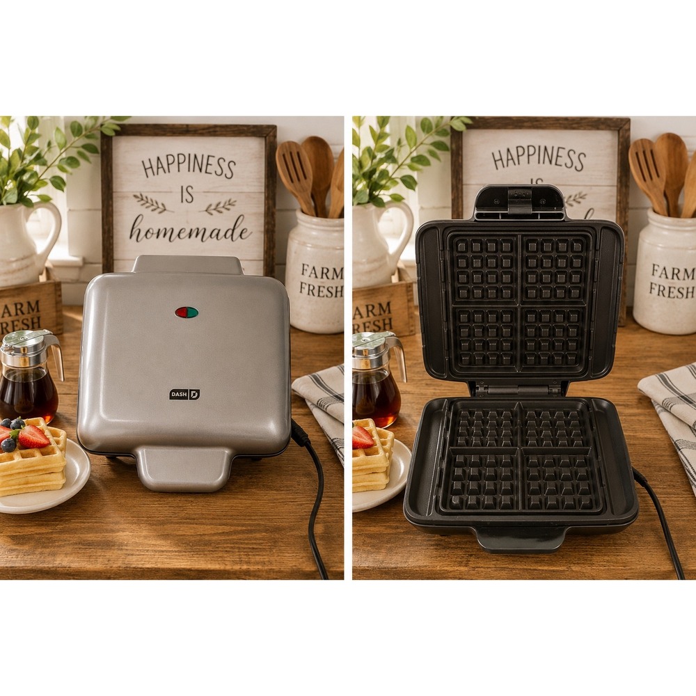 Dash No-Drip Belgian Waffle Maker Graphite DNMWM400GT 4 Slice 1200W‎ Non-Stick